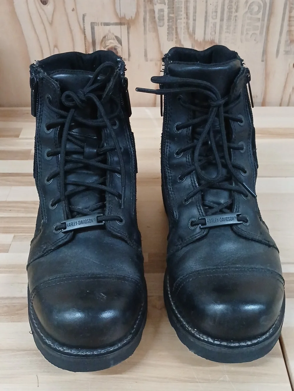 Harley-Davidson Black Lace-Up Side-Zip Work Boots Size 12